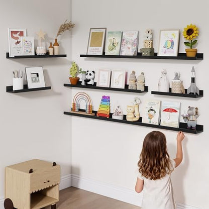 Heimlove Picture Ledge Shelf,56 inch Long Floating Shelves for Wall Set of 2,Black Picture Shelf with Lip for Wall Decor,Living Room,Bedroom,Bookshelf,Nursery,Perfume