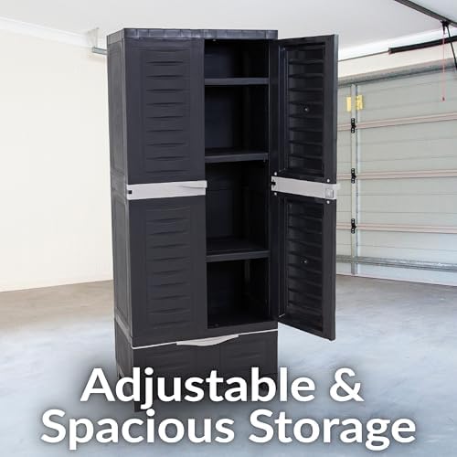 Sunnydaze 57" Garage Storage Cabinet with Locking Doors & Shelves, Shadow