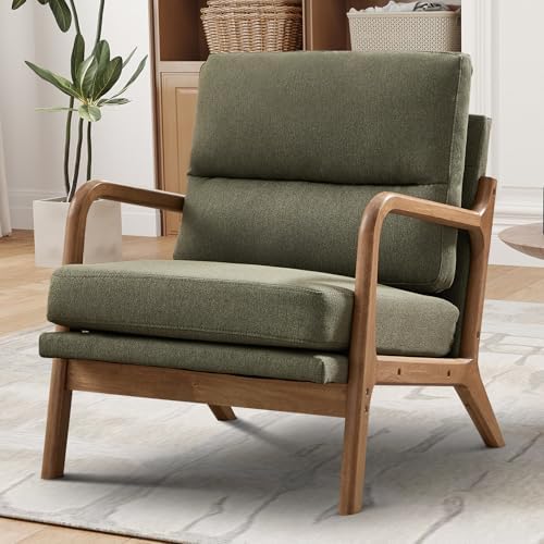 INZOY Mid Century Modern Accent Chair, Linen Fabric Lounge Arm Chair, Green