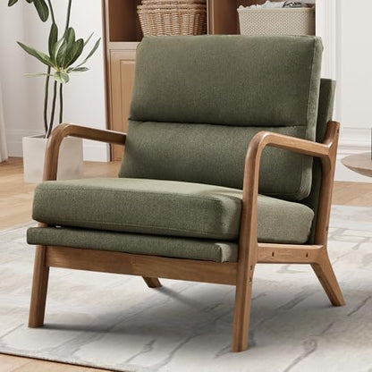 INZOY Mid Century Modern Accent Chair, Linen Fabric Lounge Arm Chair, Green