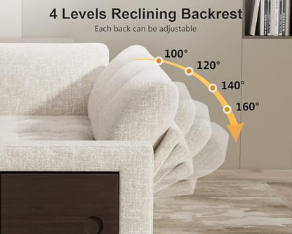 WEUP 7 Seat L Shaped Sectional Sleeper Sofa Bed with Pull Out Bed, Chenille Sectional Sleeper Couch with Ottoman, Adjustable Backrest, USB Ports, LED, Side Table, Tool-Free Assembly, Chenille Beige