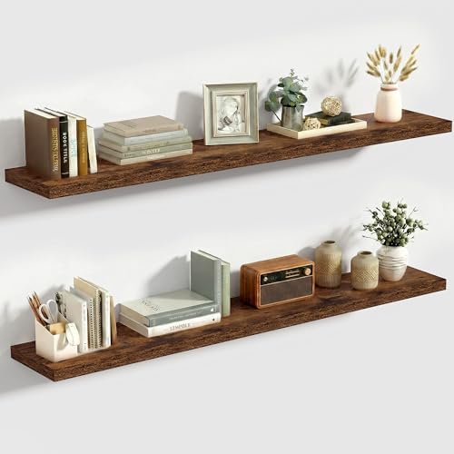 10 Inch Deep Floating Shelves for Wall 48” Set of 2, Rustic Brown