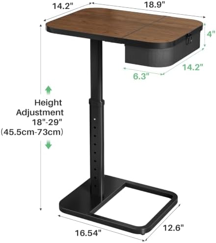 Kitstorack TV Tray Table with Flip-Top Storage, Adjustable Height