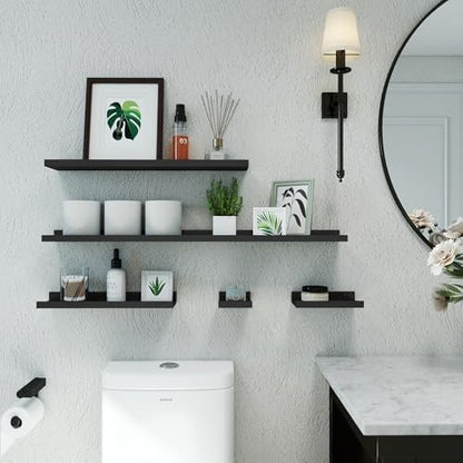 Black Floating Shelves for Wall Decor, 32 in Shelf with Lip Set of 2