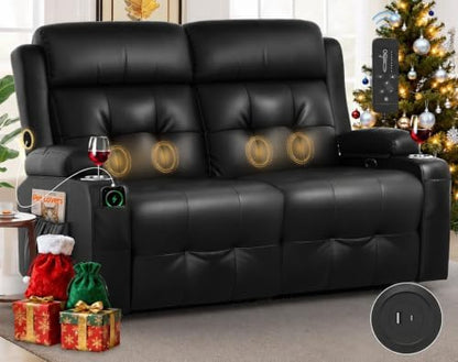 Loveseat Recliner, Oversized Reclining Loveseat, Massage Reclining Sofa With USB & Type C Port & Storage & Cup Holders, Recliner Couch, RV Wall Hugger Recliners Loveseats for Living Room & RV Camper