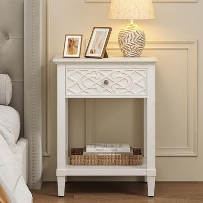 26" Night Stand with Drawers, Painted Bedside Table, Solid Wood Nightstand