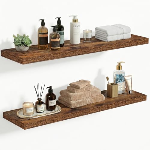 10 Inch Deep Floating Shelves 30x10” Set of 2, Rustic Brown