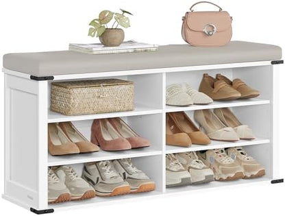 VASAGLE Shoe Storage Bench with Removable Cushion, Adjustable Shelves