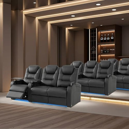 comfiroom Home Theater Seating, Top-Grain Leather Power Recliner Chair