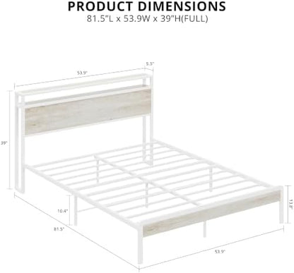 LIKIMIO Full Size Bed Frame with 2-Tier Storage Shelf Headboard