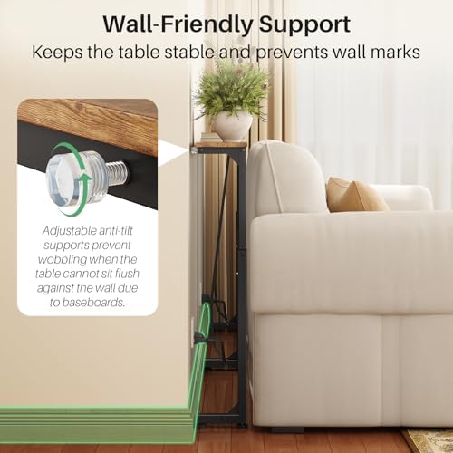 Kitstorack 102.3" Extra-Long Behind Couch Table, Height Adjustable Narrow Console Table with 2 Power Strips, Anti-Tip Wall Screws, Rustic Brown Finish, Split Design for Flexible Use