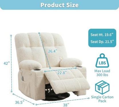 IDEALHOUSE Oversized Rocking Recliner Chair with Heat and Massage, Beige