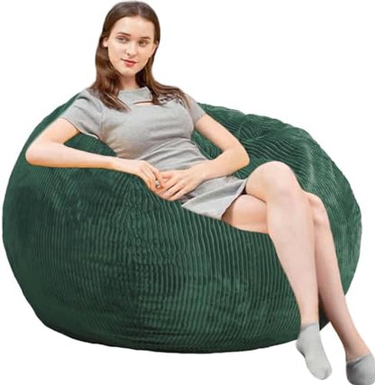 Bean Bag Chair, 4FT Round Memory Foam Filled Bean Bag for Teens & Kids, Ultra Soft Faux Fur Fabric Bean Bag Chairs for Playroom, Living Room, Bedroom, Dark Green