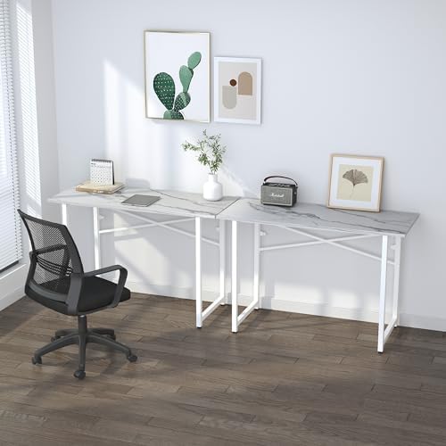 Lutown-Teen 47 inch Folding Desk No Assembly Required, White Marble