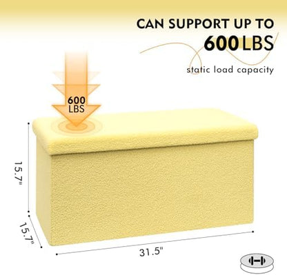 PINPLUS Folding Storage Ottoman Bench, Yellow Boucle Square
