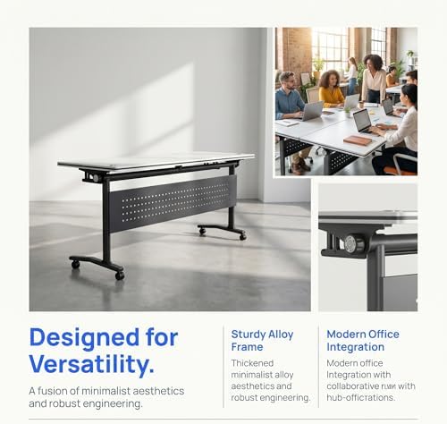 Conference Table, Folding Conference Room Tables with Wheels, Modular Flip Top Nesting Training Table, Modern Rolling Meeting Stackable Tables for Mobile Office Boardroom Classroom, White 10Pack