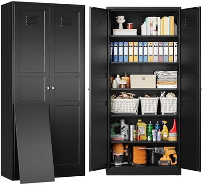 SISESOL Black Storage Cabinet,71" Tall Pantry Cabinet,Kitchen Pantry Storage Cabinets with 2 Doors and 5 Shelves,Wide Deep Metal Food Cupboard for Home,Kitchen,Dining/Living Room