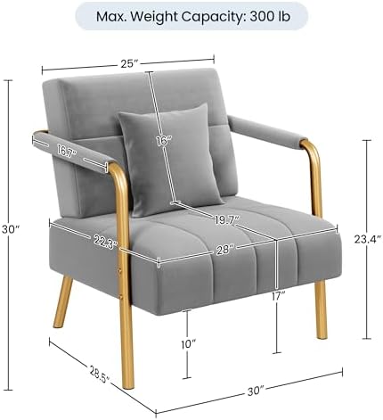 Yaheetech 30" Velvet Sofa Chair Accent Sofa with Gold Metal Leg, Light Gray