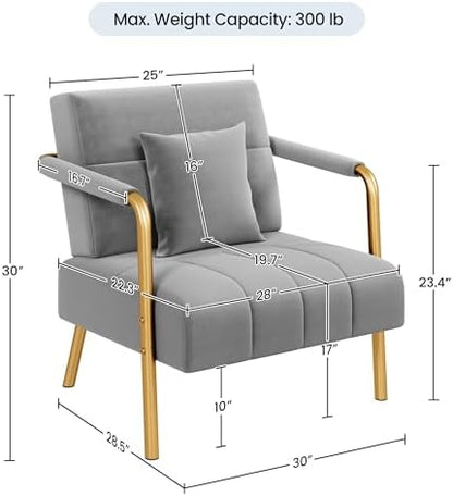Yaheetech 30" Velvet Sofa Chair Accent Sofa with Gold Metal Leg, Light Gray