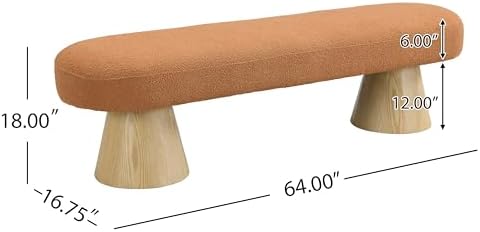 Merax 64" L Dining Bench with Wood Legs, Boucle End of Bed Ottoman Bench Seat for Dining Room, Bedroom and Entryway