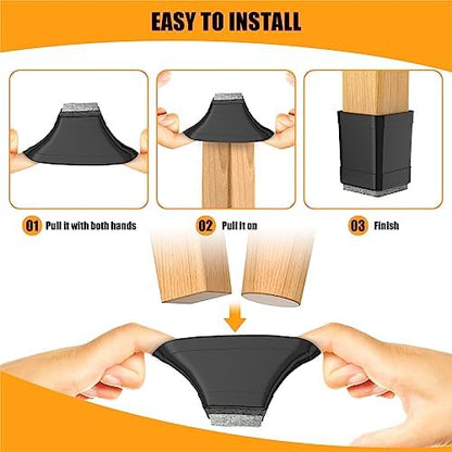 Square Chair Leg Protectors for Hardwood,(1.25 Inch Black).