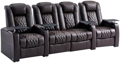 comfiroom Top-Grain Leather Home Theater Seating, Dual-Motor Power Recliner