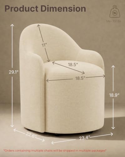 KISLOT Upholstered Dining Chairs Set of 1 with Caster, Pre-Assembled, Sand