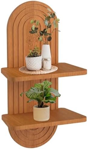 22x11.8Inch Boho Wall Decor, Mid Century Modern Wood Wall Shelf,Light Brown
