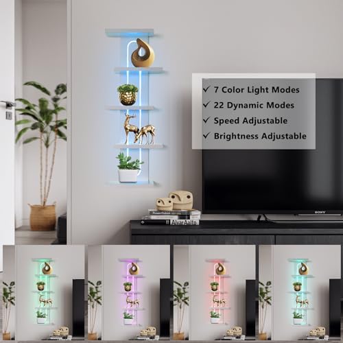 5 Tiers Floating Shelves with Built-in Lights, White