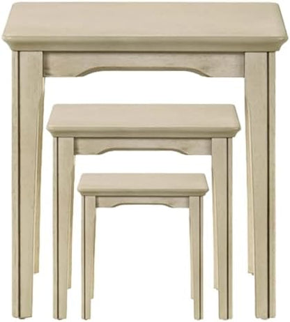 Kmax Nesting Tables Set of 3, Small Sofa Side Table Rustic Stacking End Table Rectangle Solid Wood Coffee Tables for Small Space - Ashes White