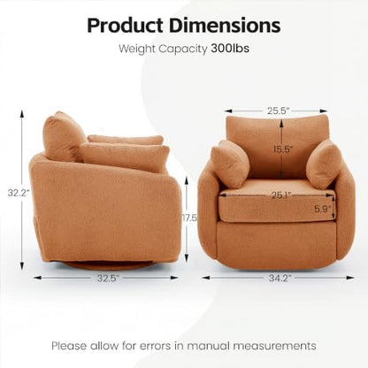 360° Swivel Accent Chair Set of 2, Barrel Living Room Chair, Orange