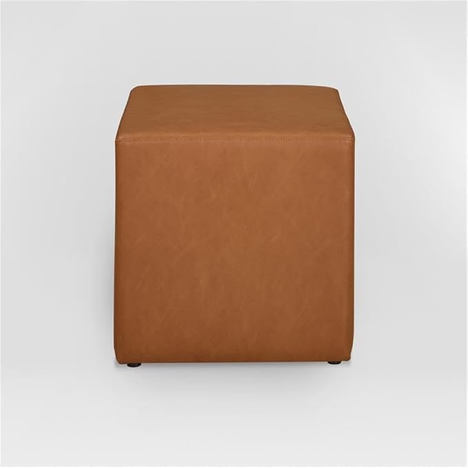 Studio Living Warren 18" Cube Ottoman, Urban Transitional, Fully Assembled, Vegan Leather Fabric, Carmel