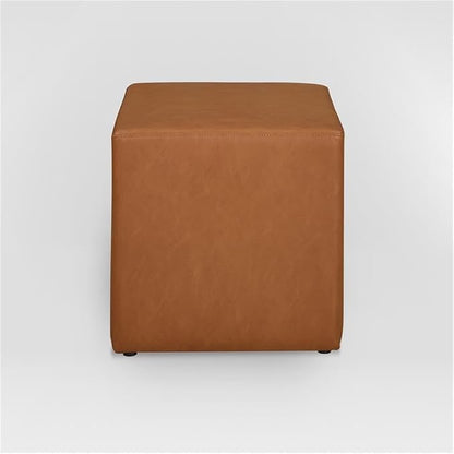 Studio Living Warren 18" Cube Ottoman, Urban Transitional, Fully Assembled, Vegan Leather Fabric, Carmel