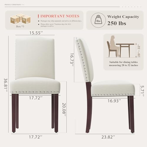MALOL Upholstered Parsons Dining Chairs Set of 6, Modern Dining Room Chairs with Back, Fabric Kitchen Side Chairs with Wood Legs, Nailhead Trim for Dinner Farmhouse Restaurant, Beige