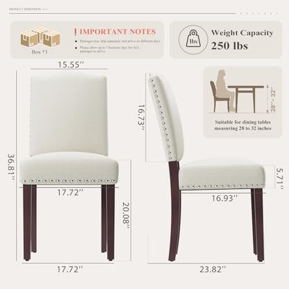 MALOL Upholstered Parsons Dining Chairs Set of 6, Modern Dining Room Chairs with Back, Fabric Kitchen Side Chairs with Wood Legs, Nailhead Trim for Dinner Farmhouse Restaurant, Beige