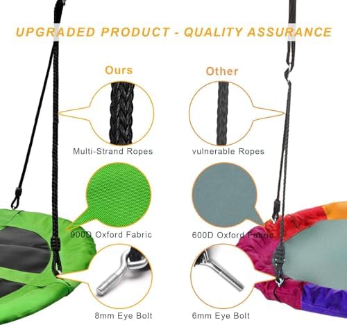 PACEARTH 40 Inch Saucer Tree Swing Flying 600lb Weight Capacity 2 Added Hanging Straps Adjustable Multi-Strand Ropes Colorful Safe and Durable Swing Seat for Children-Green