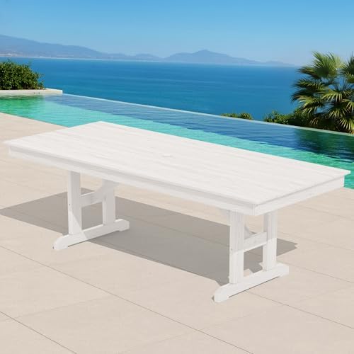 SERWALL Outdoor 84" HDPE Rectangular Dining Table for 6-8,All-Weather,White