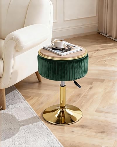 LITZFUR Adjustable Vanity Stool, Swivel Vanity Chair with Storage, Green