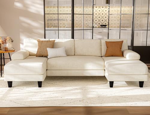 Txtin's U Shaped Sectional Couches for Living Room, 111 Inch Modular Sofa with Double Chaise, Large Lounge Couch for Apartment, Warm White