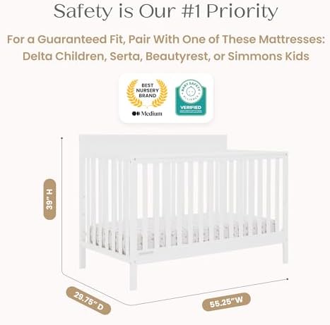 Delta Children Isabelle 6-in-1 Convertible Crib, Converts to Toddler Bed, Daybed, Sofa & Full Bed with/Without Footbaord, Greenguard Gold Certified, Mattress Heights, Bianca White
