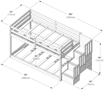 Grain & Grove Bear Twin Over Twin Low Bunk Bed with Staircase, Solid Guardrails, Reversible Stairs, Engineered Wood, Oak Embossed Natural