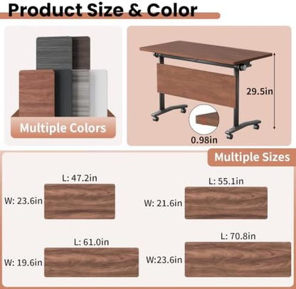 Modern Conference Table, Folding Modular Conference Room Tables with Wheels, Flip Top Mobile Training Table for 6-12 People, Foldable Rectangle Meeting Seminar Tables for Office(Walnut4,8PCS 47.2in)