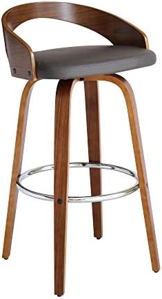 Armen Living Sonia 30" Bar Height Swivel Gray Faux Leather and Walnut Wood Bar Stool - Set of 4