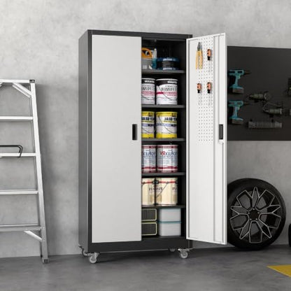 Metal Garage Storage Cabinets with Wheels,5 Adjustable Shelves 71"X34"X18"