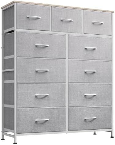 WLIVE Tall Dresser for Bedroom, 11 Drawer Chest of Drawers, Light Grey