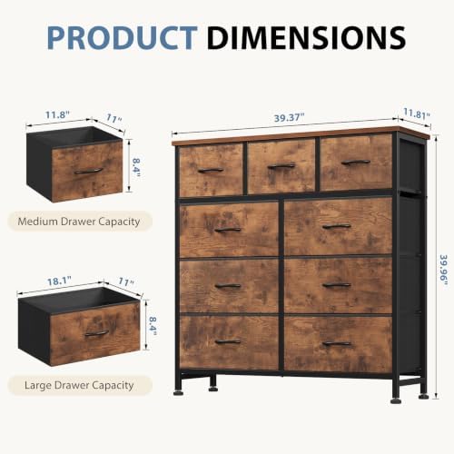 DUMOS 9 Drawer Dresser for Bedroom, Storage Organizer Chest of Drawers