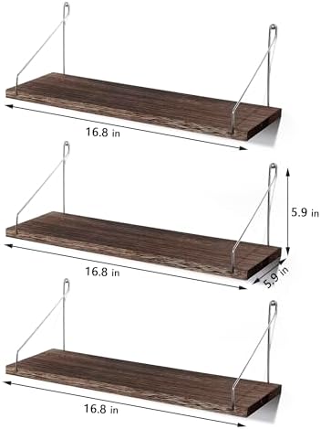Floating Wall Shelves, Rustic Wood Wall Mounted Shelf Set of 3