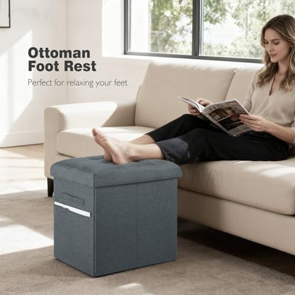 Storage Ottoman, Upgraded 17" High Folding Linen Foot Rest Dark Grey