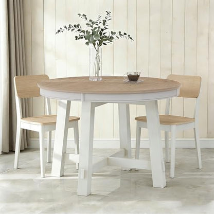 Bellemave 42"-58" Extendable Dining Table for 4-6, Solid Wood Oval Dining Kitchen Table with Removable Leaf, Farmhouse Circle Desk for Kitchen Living Room Space Saving (Natural+White)