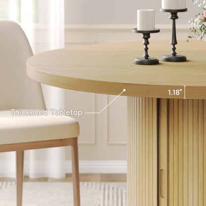 47" Round Dining Table with Storage, Circle Kitchen Table Oak